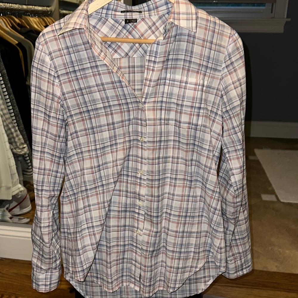 Theory size small women’s button down - pink and blue